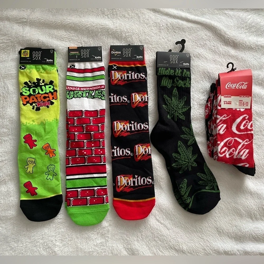 Bundle of 8 pairs of Mens Graphic Socks Collection Odd Sox/Crazy Socks/Coca Cola